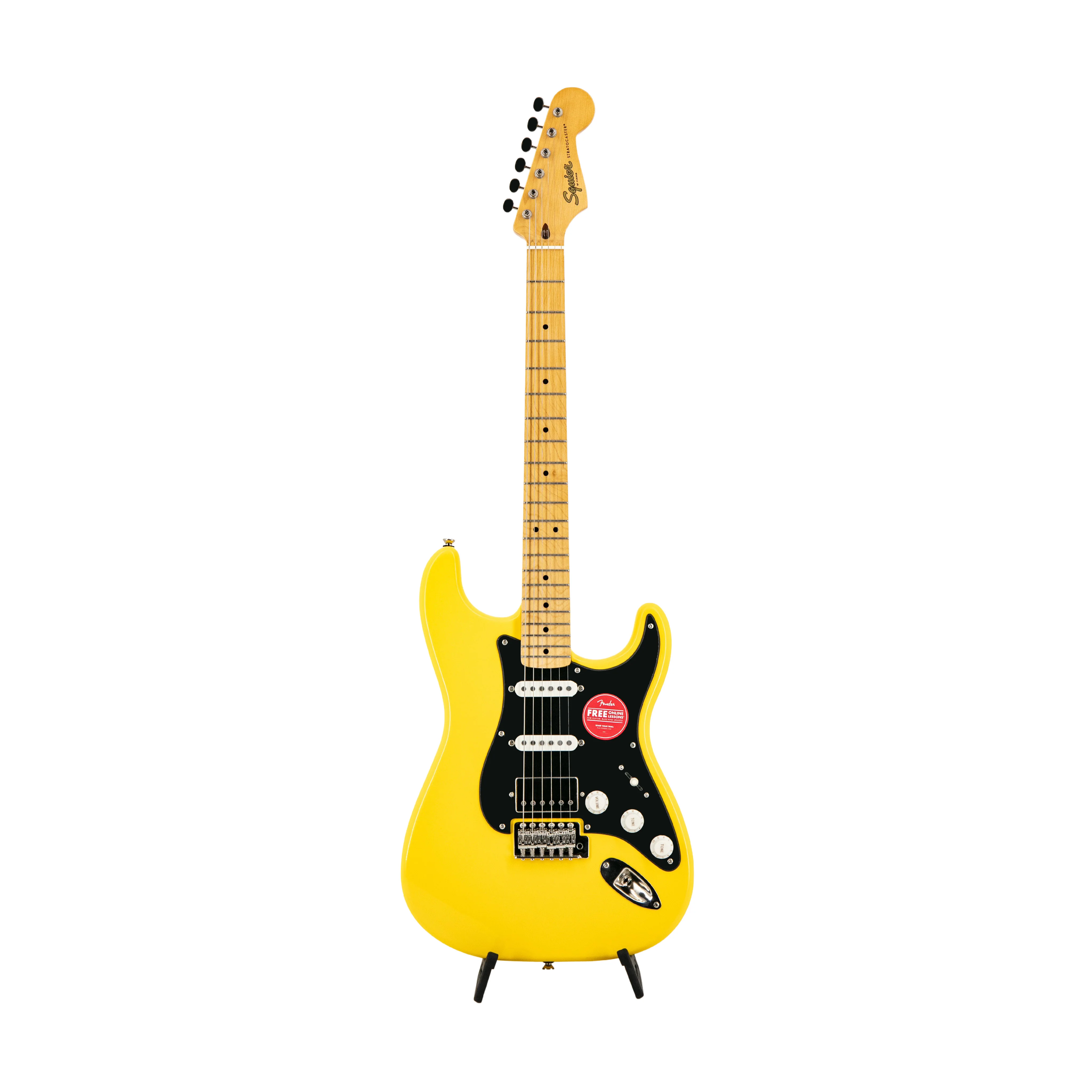Squier FSR Classic Vibe 50s Stratocaster HSS Electric Guitar w/Black Pickguard, Graffiti Yellow