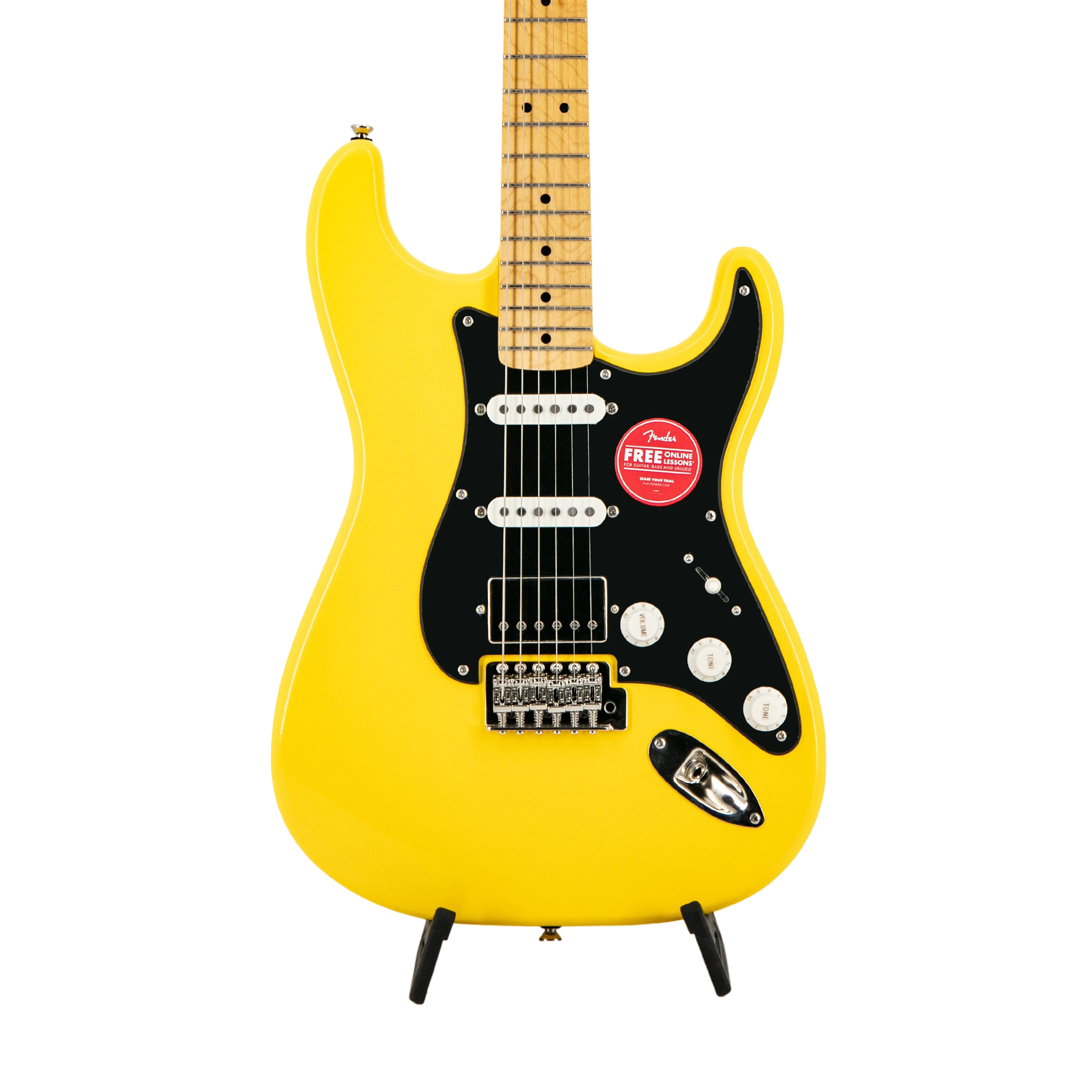 Squier FSR Classic Vibe 50s Stratocaster HSS Electric Guitar w/Black Pickguard, Graffiti Yellow - Image 3