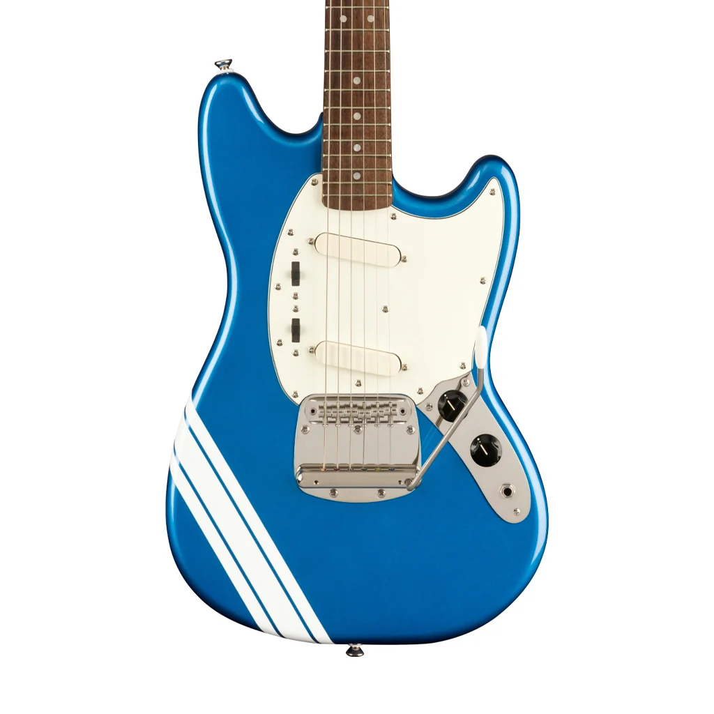 Squier FSR Classic Vibe 60s Competition Mustang Guitar w/ Olympic White Stripes, Lake Placid Blue - Image 3