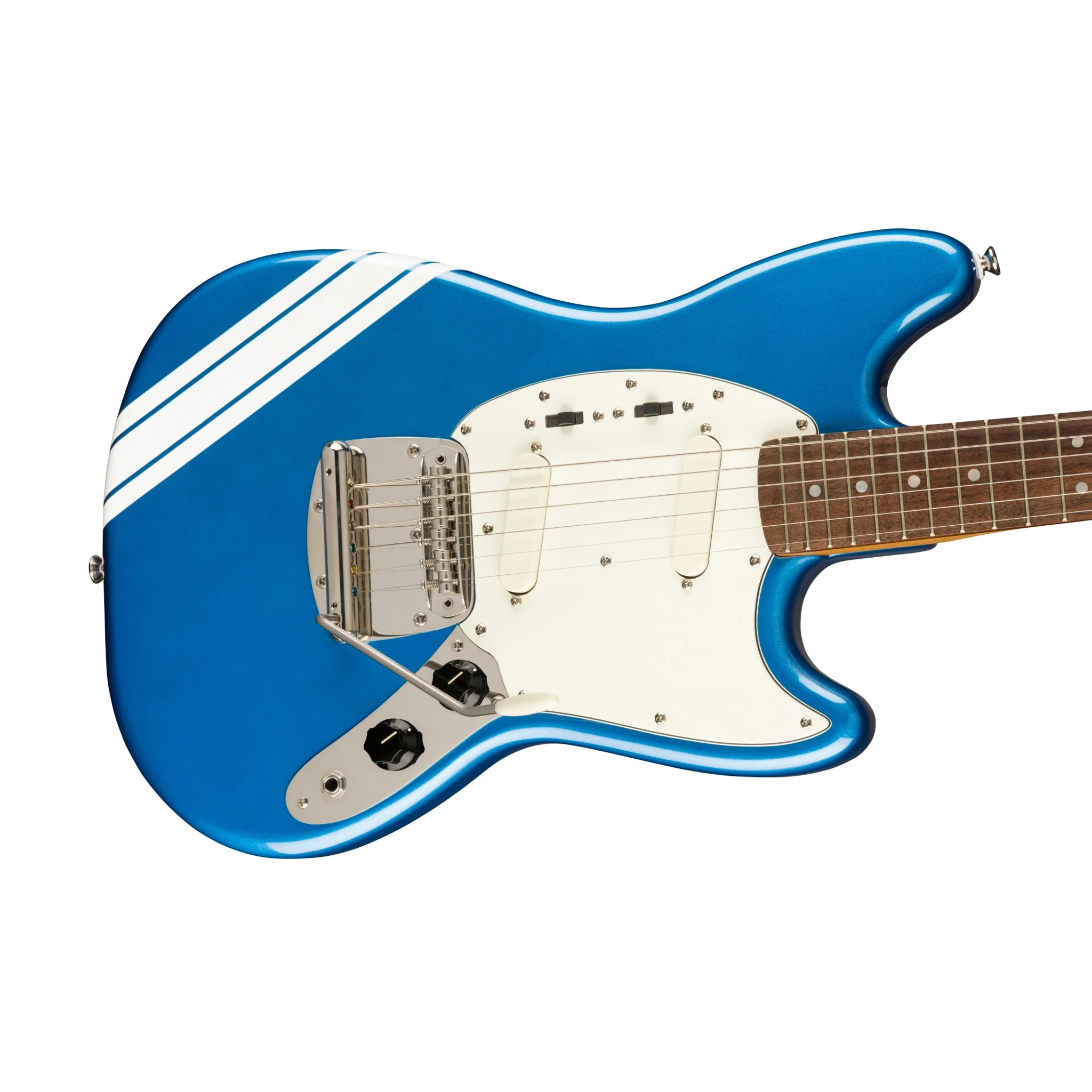 Squier FSR Classic Vibe 60s Competition Mustang Guitar w/ Olympic White Stripes, Lake Placid Blue - Image 5