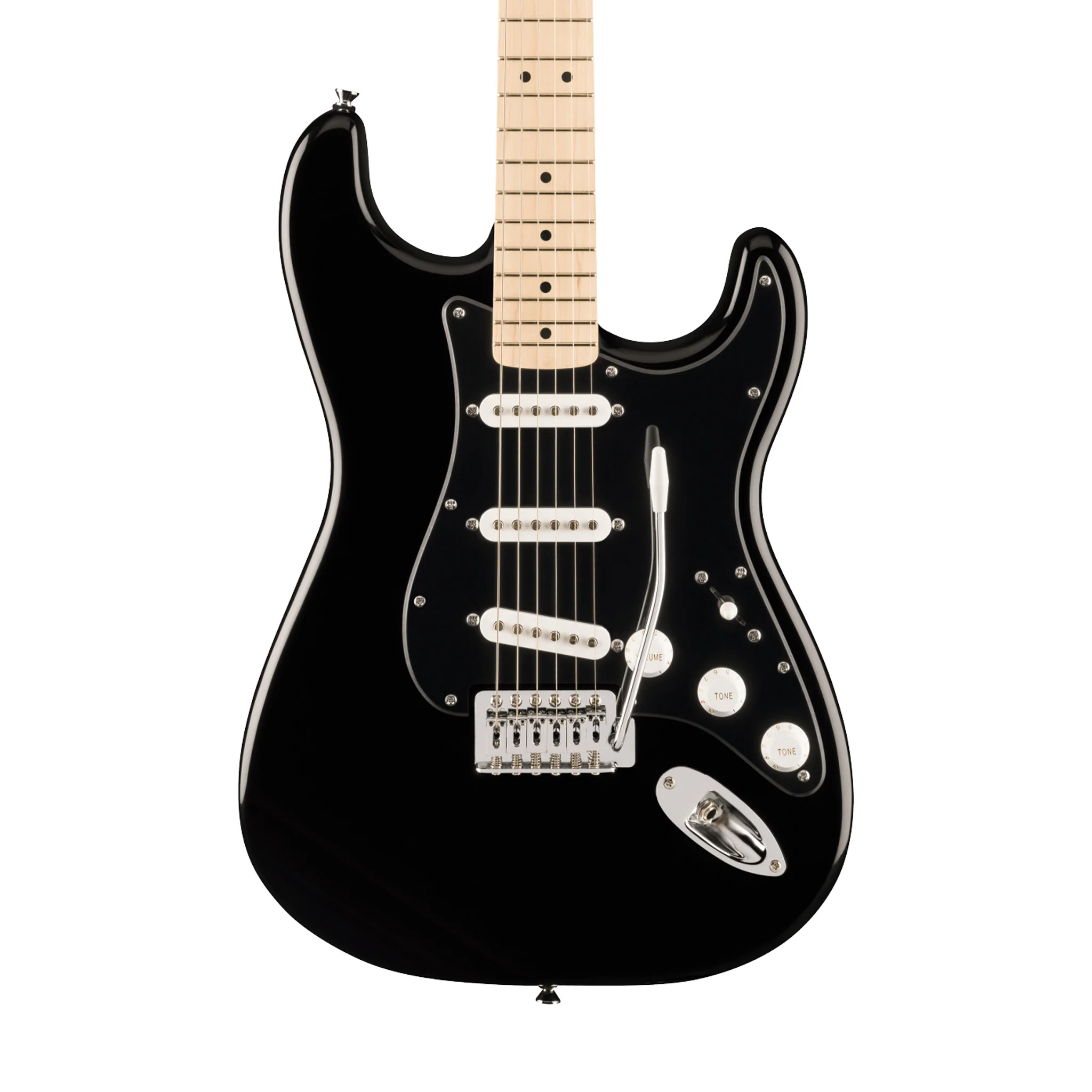 Squier FSR Sonic Stratocaster Electric Guitar w/Black PG & White Plastic Parts, Maple FB, Black - Image 3