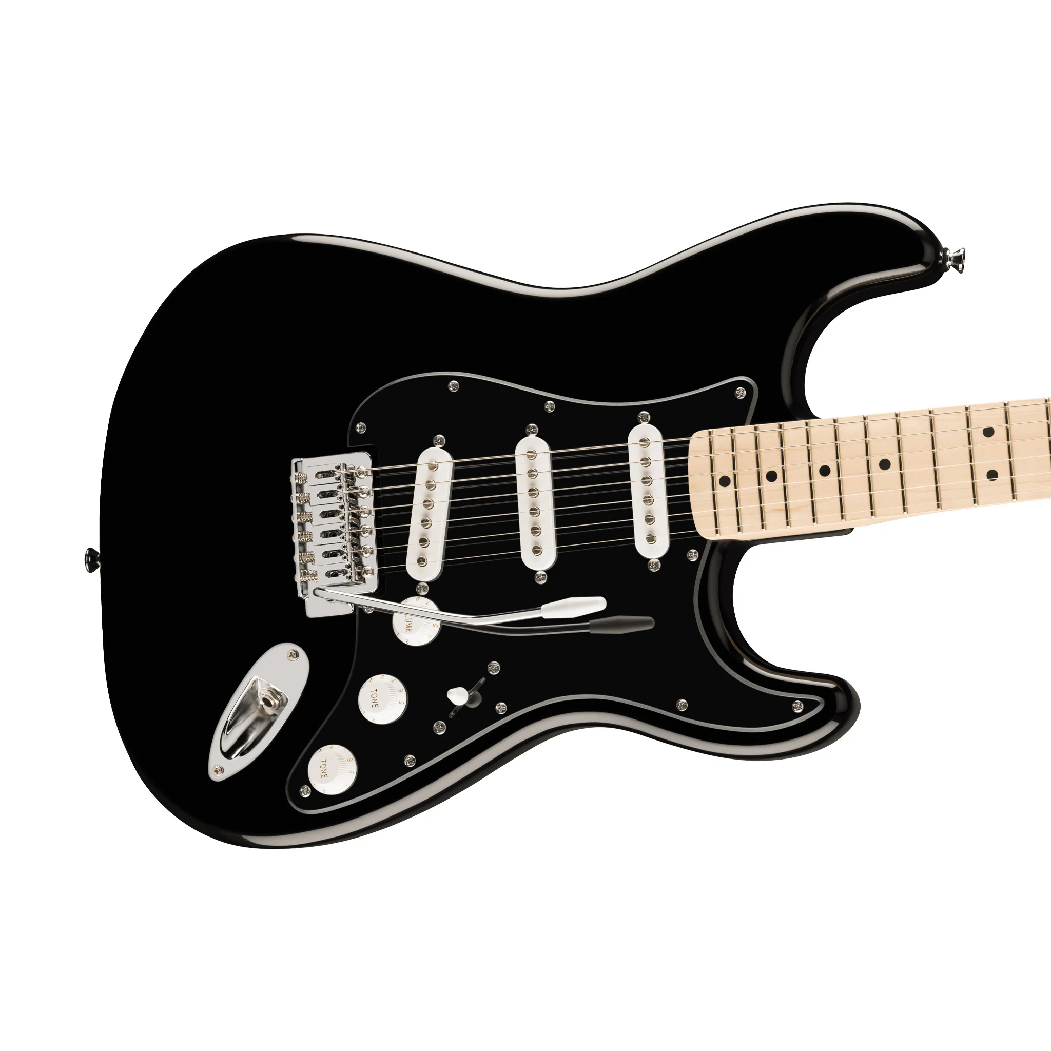 Squier FSR Sonic Stratocaster Electric Guitar w/Black PG & White Plastic Parts, Maple FB, Black - Image 5