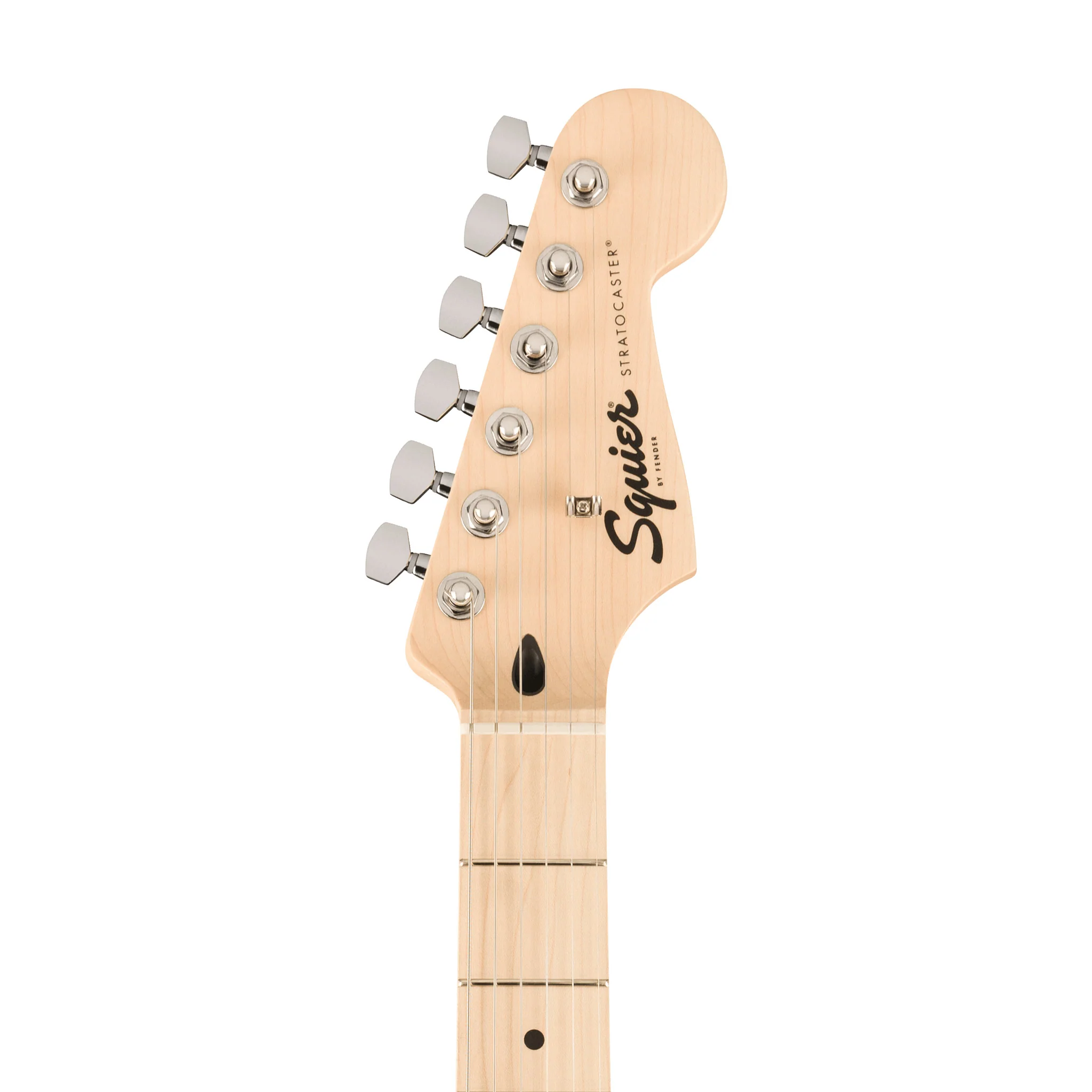 Squier FSR Sonic Stratocaster Electric Guitar w/Black PG & White Plastic Parts, Maple FB, Black - Image 6