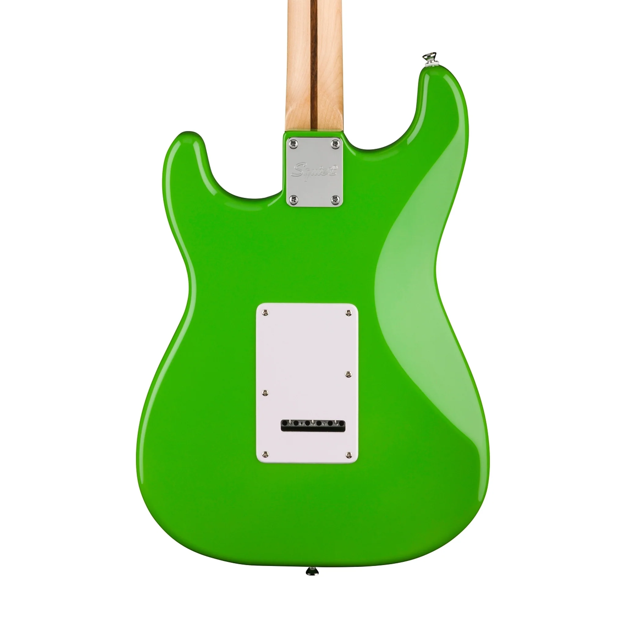 Squier FSR Sonic Stratocaster HSS Electric Guitar w/White Pickguard, Laurel FB, Lime Green - Image 4