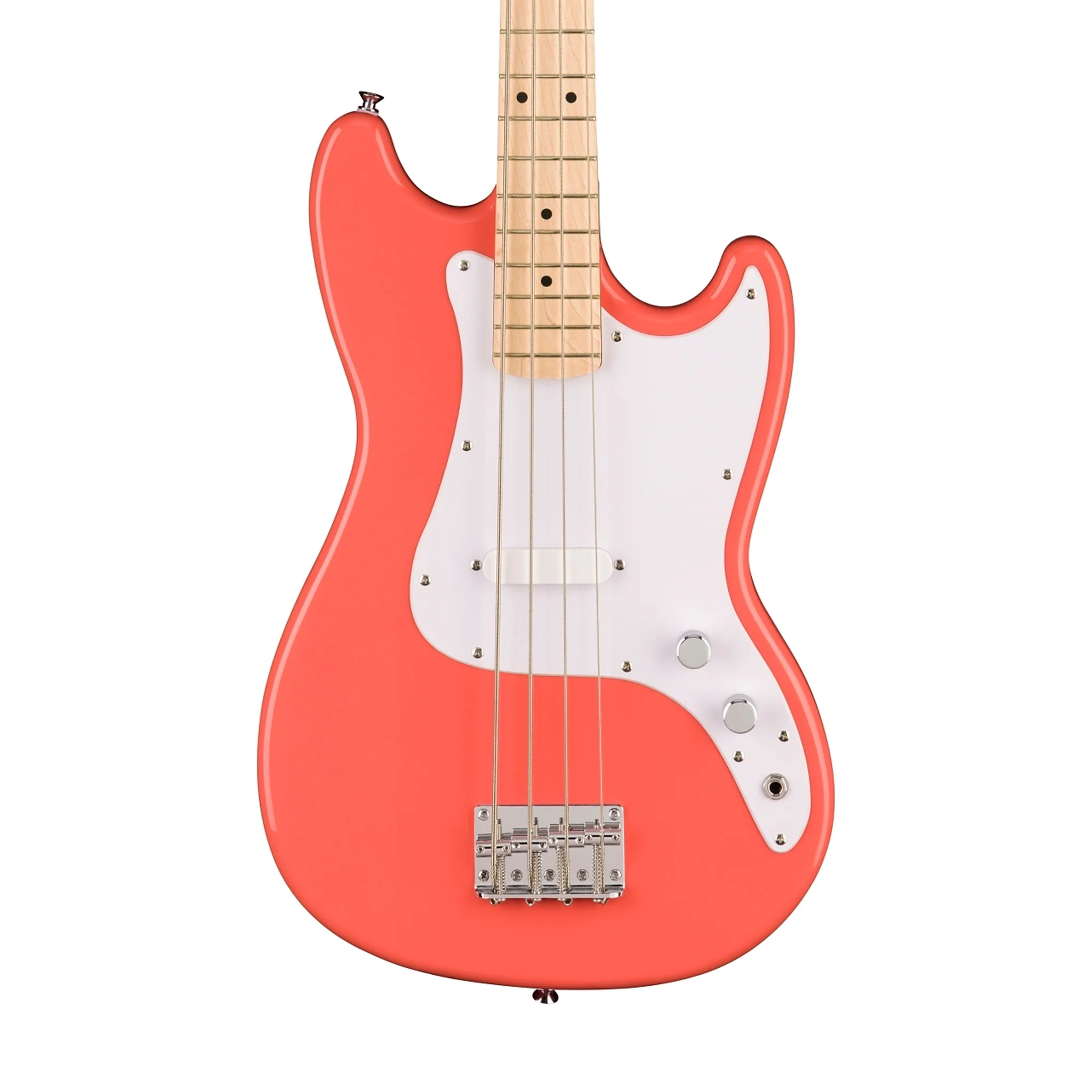 Squier Sonic Bronco Bass Guitar w/White Pickguard, Maple FB, Tahitian Coral w/ Fender Rumble 15 Bundle - Image 2