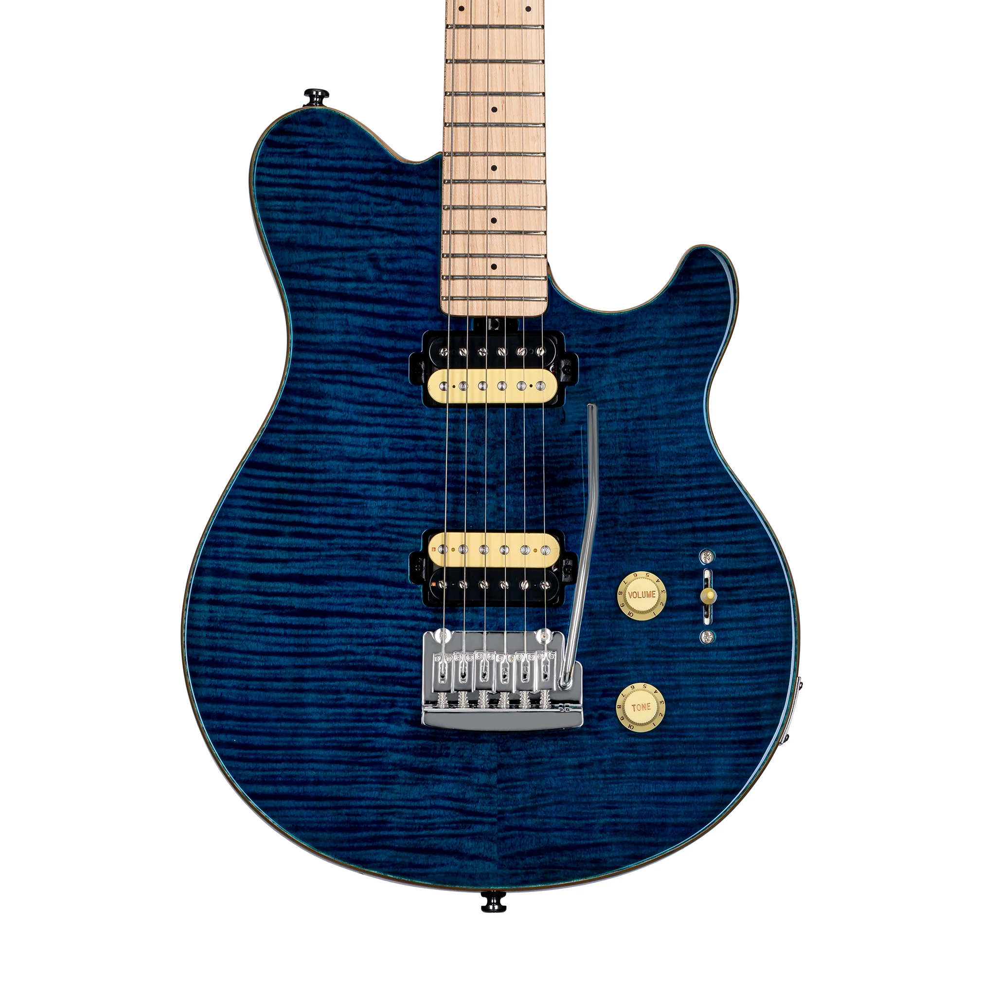 Sterling by Music Man AX3FM Axis Flame Maple Electric Guitar, Maple FB, Neptune Blue (AX3FM-NBL-M1) - Image 2