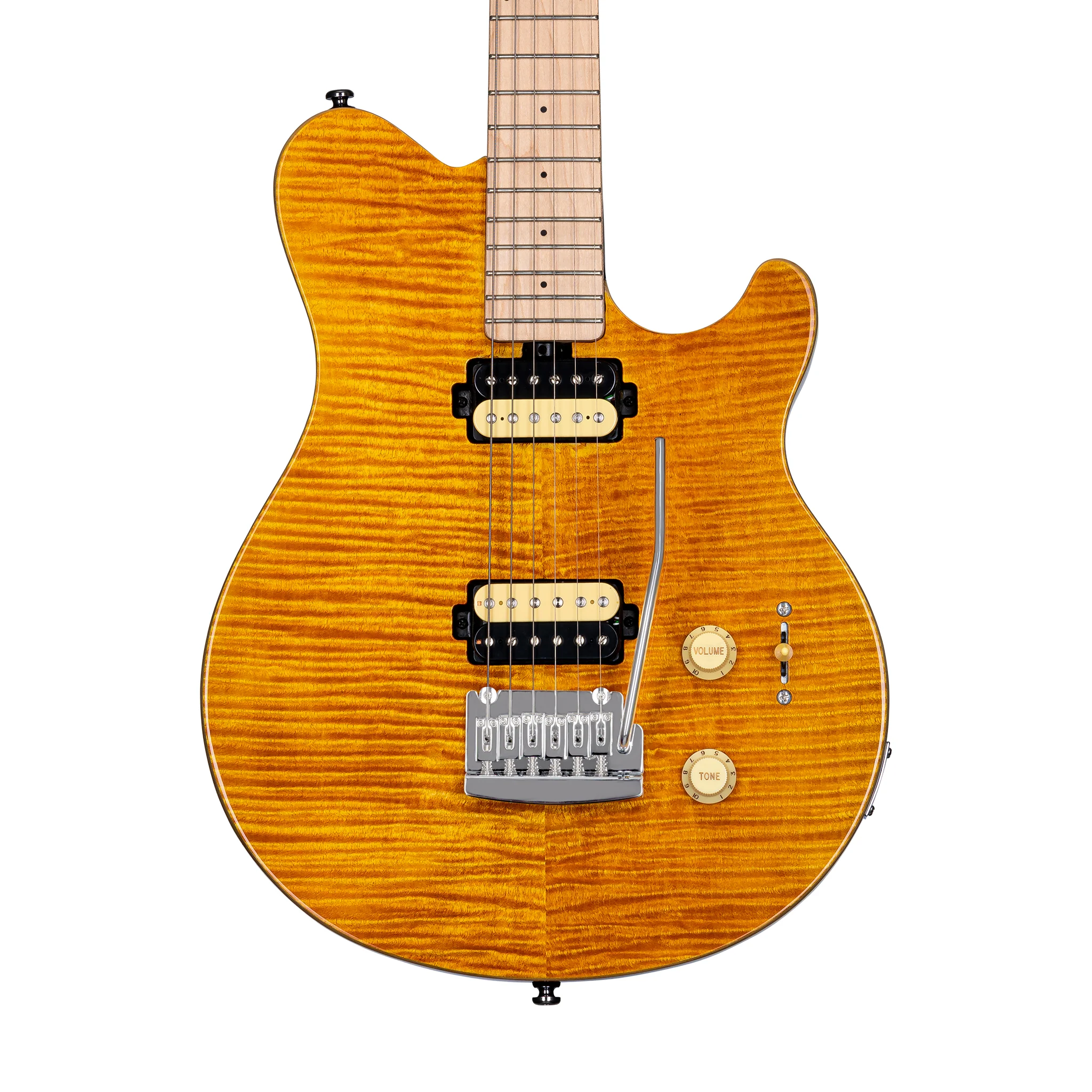 Sterling by Music Man AX3FM Axis Flame Maple Electric Guitar, Maple FB, Trans Gold - Image 2