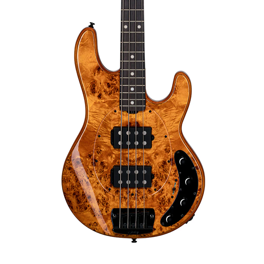 Sterling by Music Man Ray34 HH Poplar Burl Top Bass Guitar, Amber - Image 3