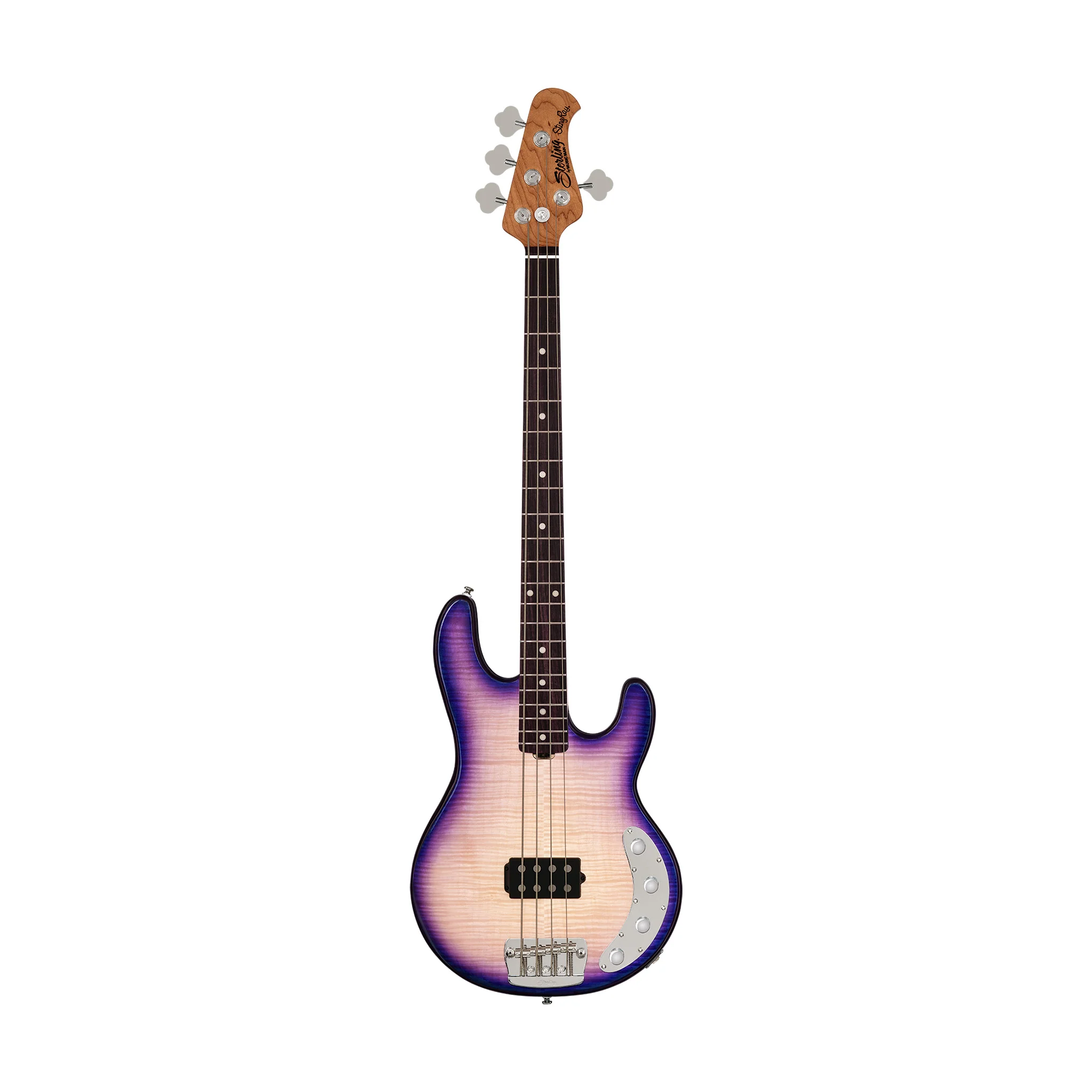 Sterling by Music Man RAY34 StingRay Flame Maple Top Bass Guitar, Purple Sunset
