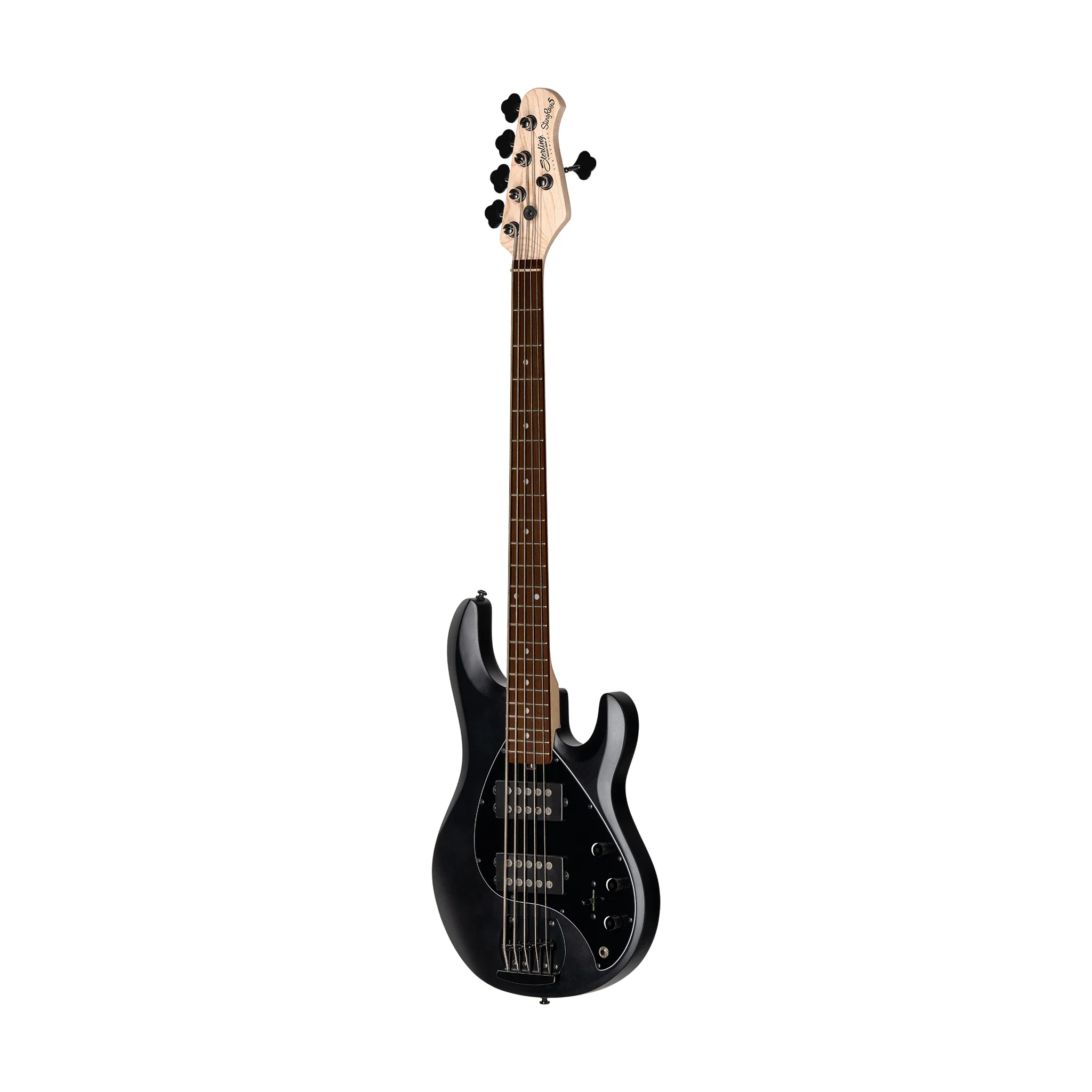 Sterling S.U.B Series Ray5 HH 5-String Electric Bass Guitar, Jatoba FB, Stealth Black - Image 3