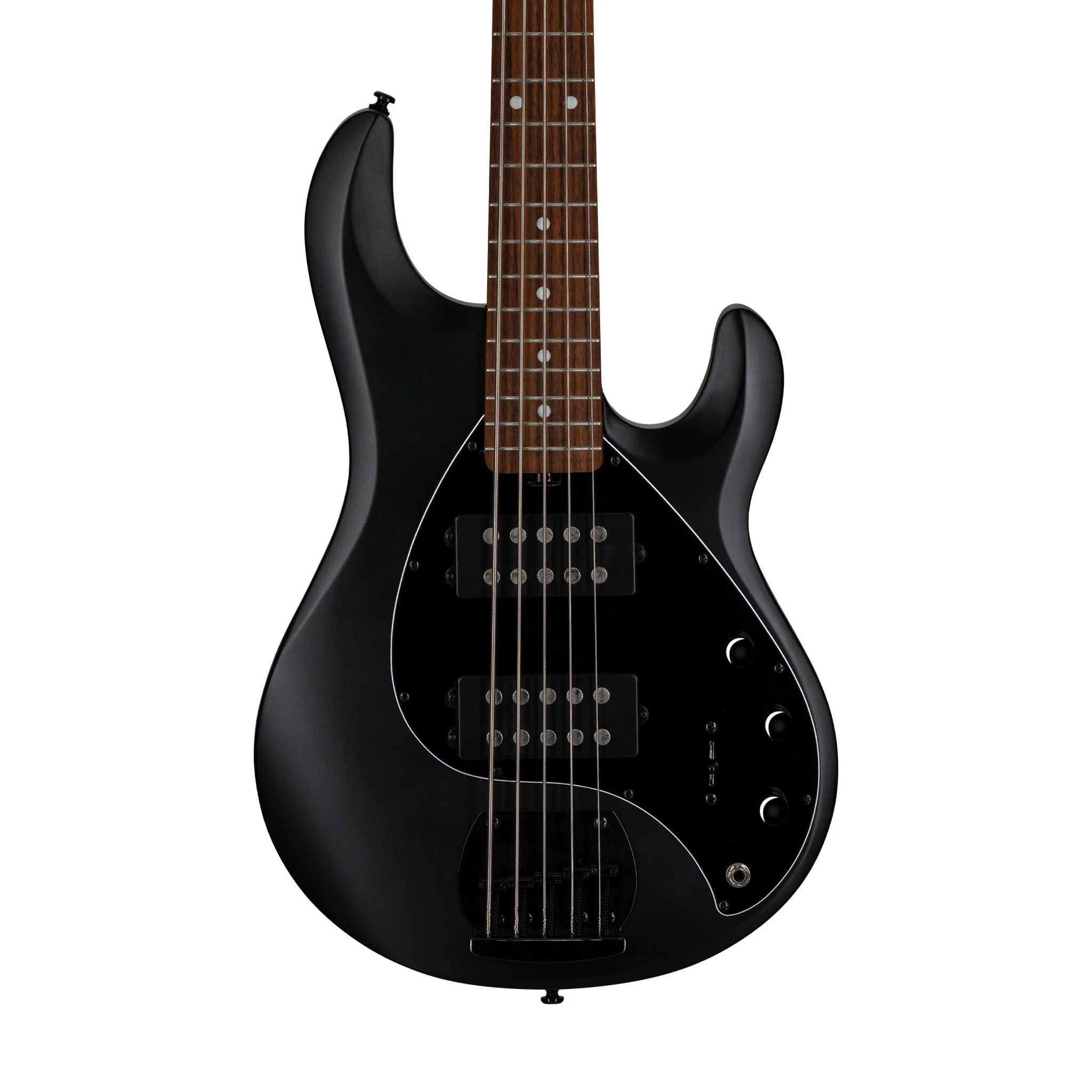 Sterling S.U.B Series Ray5 HH 5-String Electric Bass Guitar, Jatoba FB, Stealth Black - Image 4