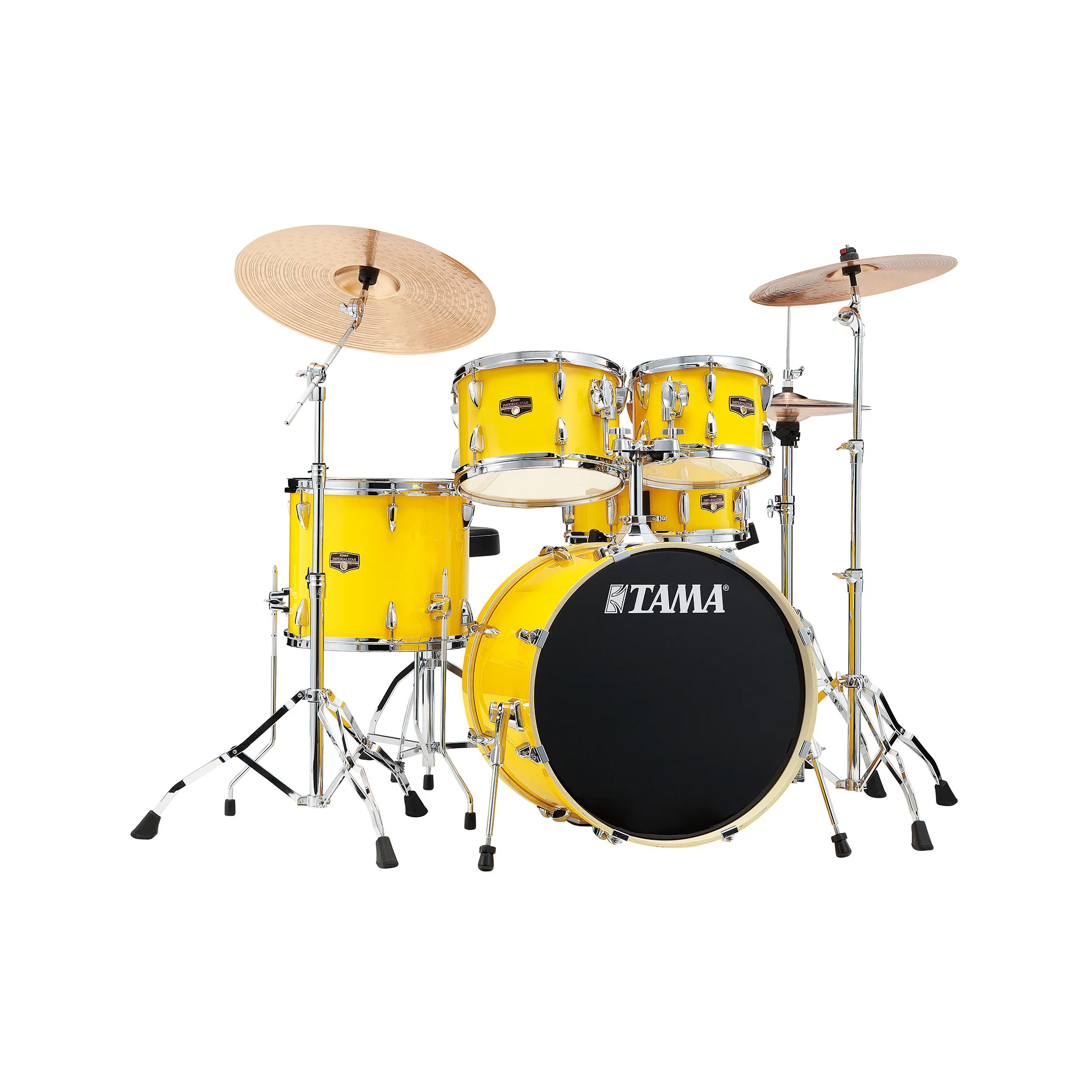 TAMA IP50H6W-ELY Imperialstar Drum 5-Piece Drum Kit w/Hardware, Electric Yellow w/ Meinl HCS Cymbals Bundle