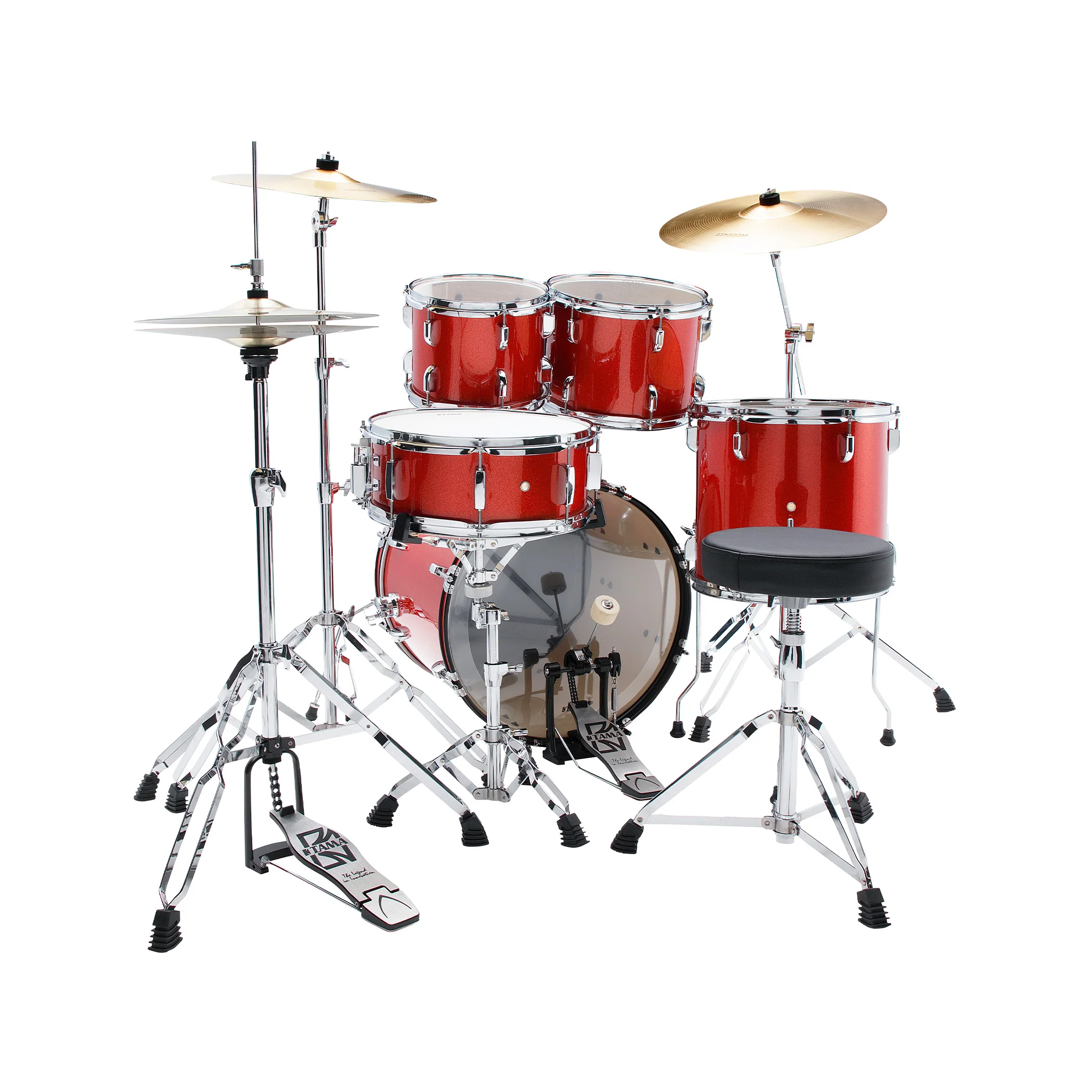 TAMA ST50H6C-CDS Stagestar 5-Piece Drum Kit w/ Hardware+Throne+Cymbals, Candy Red Sparkle - Image 3