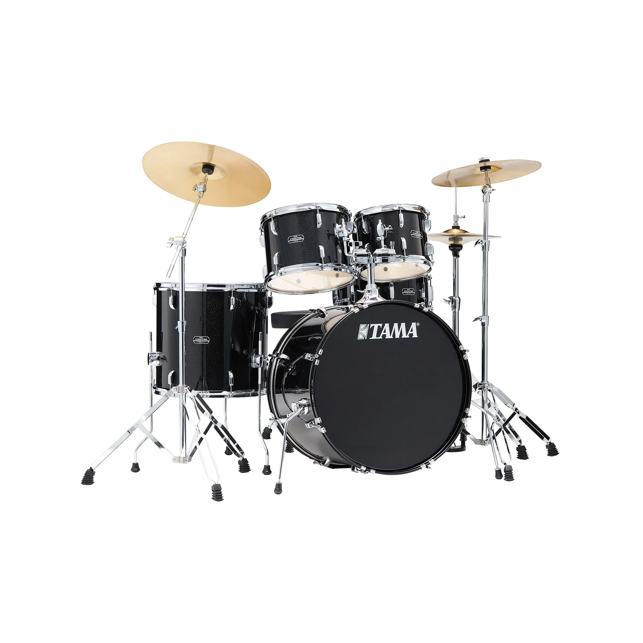TAMA ST52H6-BNS Stagestar 5-Piece Drum Kit w/ Hardware+Throne, Black Night Sparkle Bundle w/ Sabian SBR Cymbals Bundle