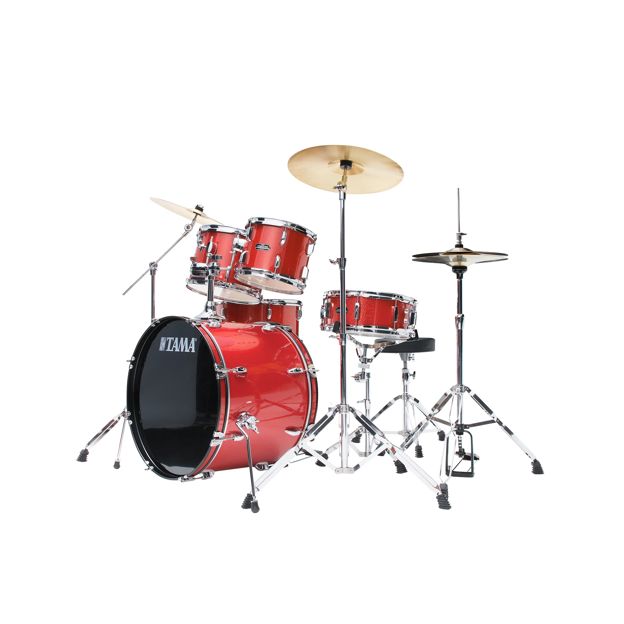 TAMA ST52H6-CDS Stagestar 5-Piece Drum Kit w/ Hardware+Throne, Candy Red Sparkle w/ Meinl HCS Cymbals Bundle - Image 2