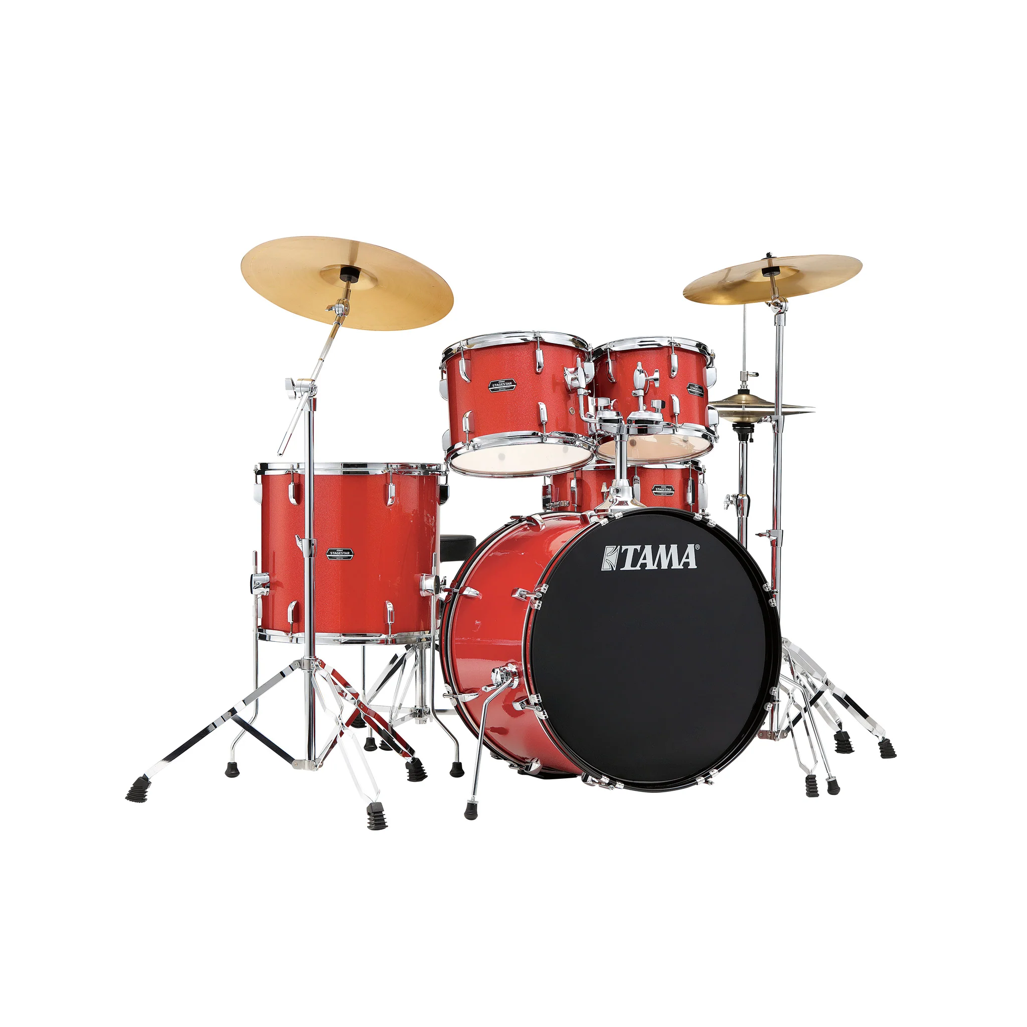TAMA ST52H6-CDS Stagestar 5-Piece Drum Kit w/ Hardware+Throne, Candy Red Sparkle w/ Meinl HCS Cymbals Bundle