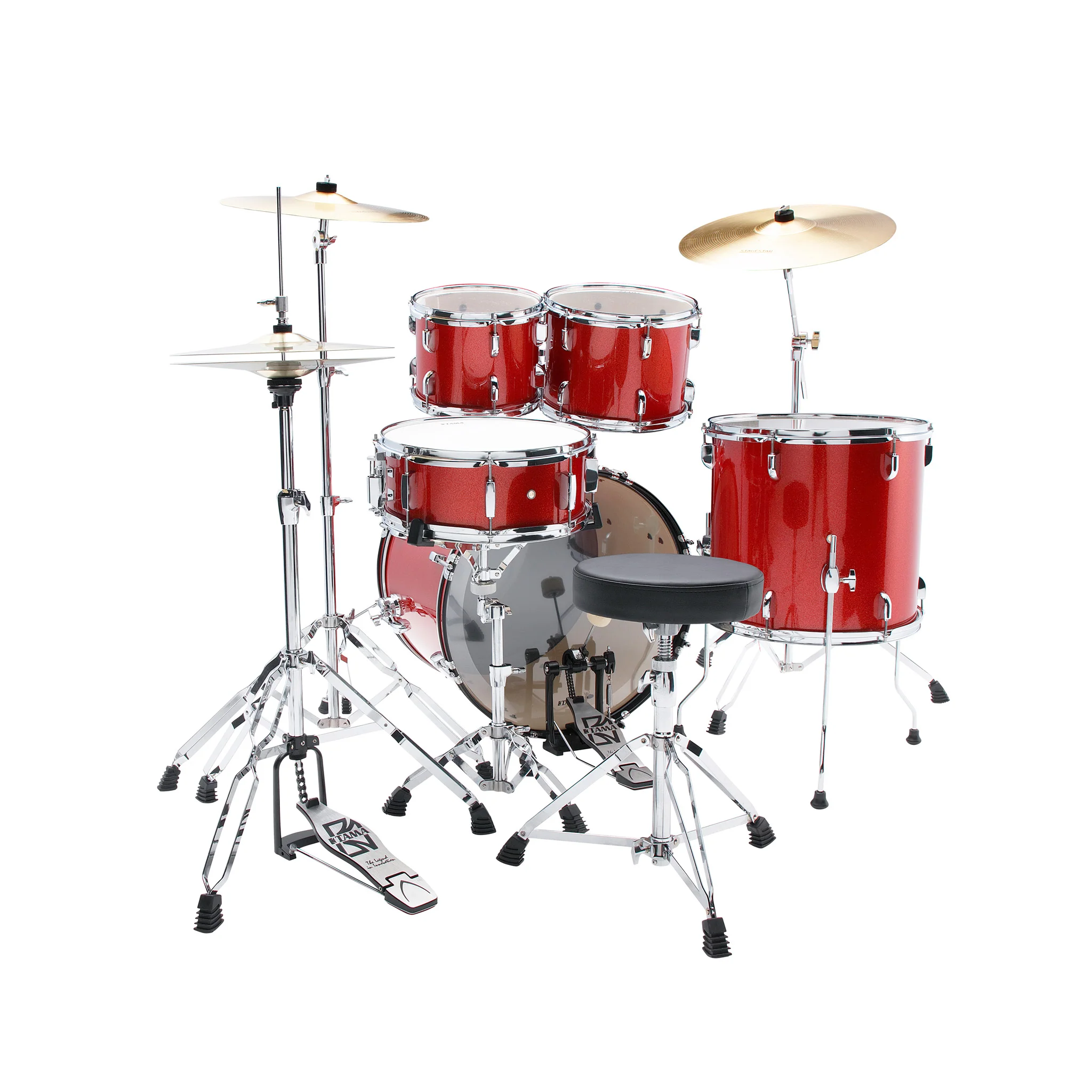 TAMA ST52H6-CDS Stagestar 5-Piece Drum Kit w/ Hardware+Throne, Candy Red Sparkle w/ Meinl HCS Cymbals Bundle - Image 3