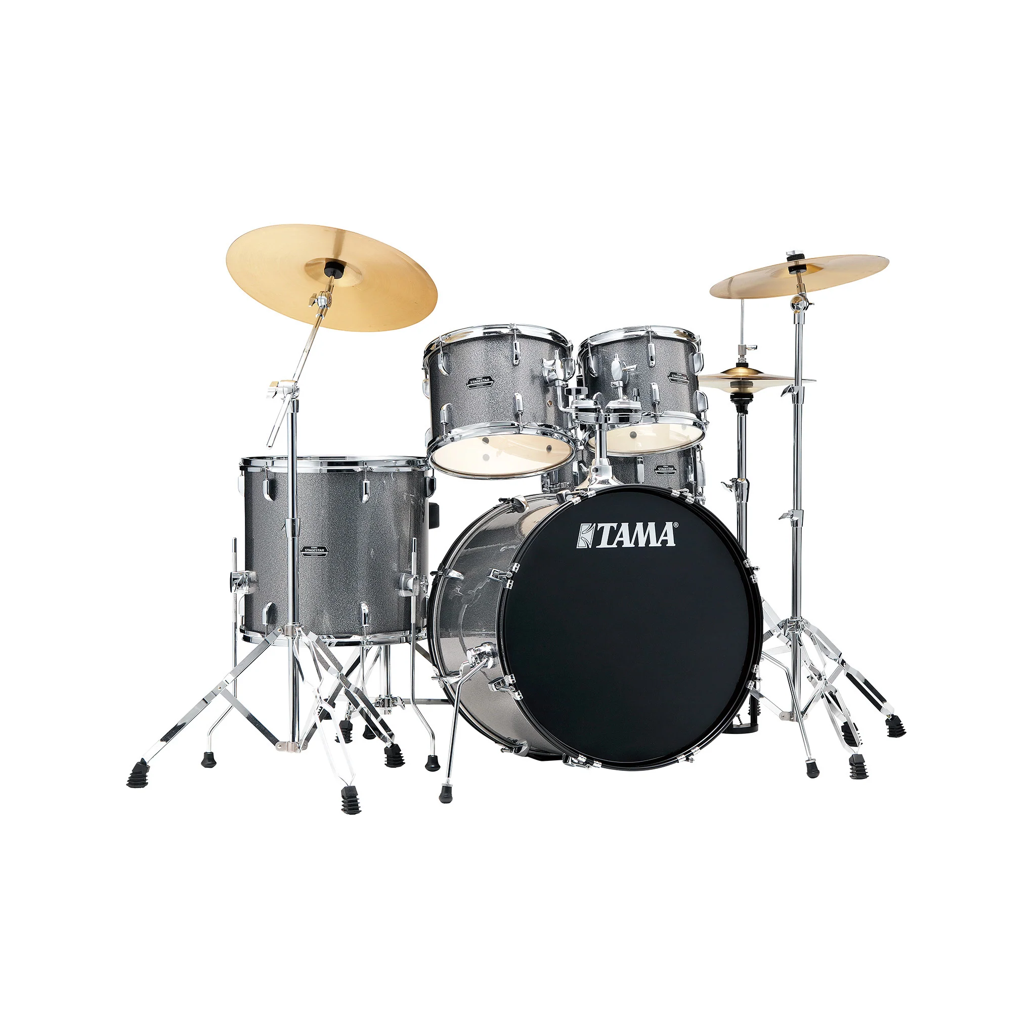 TAMA ST52H6-CSS Stagestar 5-Piece Drum Kit w/ Hardware+Throne, Cosmic Silver Sparkle w/ Meinl HCS Cymbals Bundle