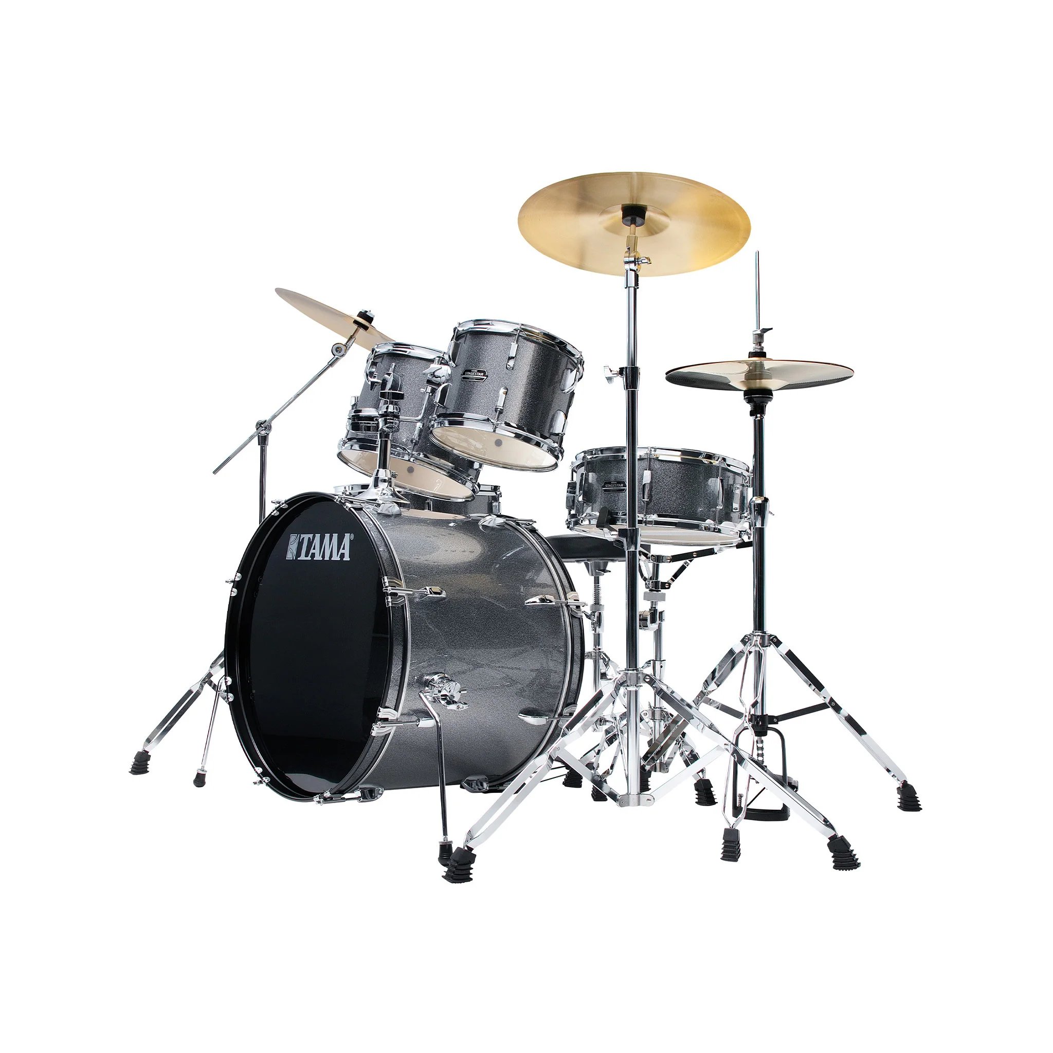 TAMA ST52H6-CSS Stagestar 5-Piece Drum Kit w/ Hardware+Throne, Cosmic Silver Sparkle w/ Meinl HCS Cymbals Bundle - Image 2