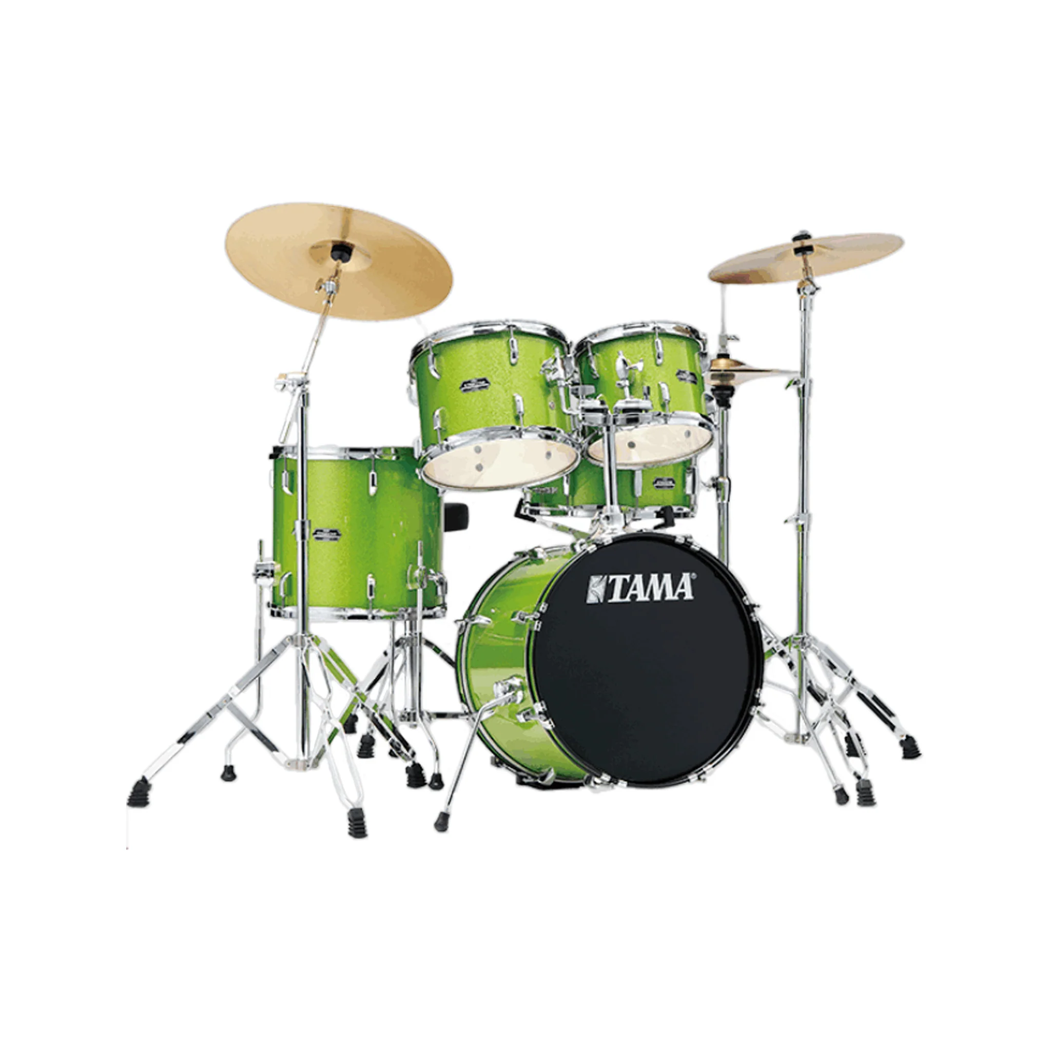 TAMA ST52H6-LGS Stagestar 5-Piece Drum Kit w/ Hardware+Throne, Lime Green Sparkle w/ Sabian SBR Cymbals Bundle