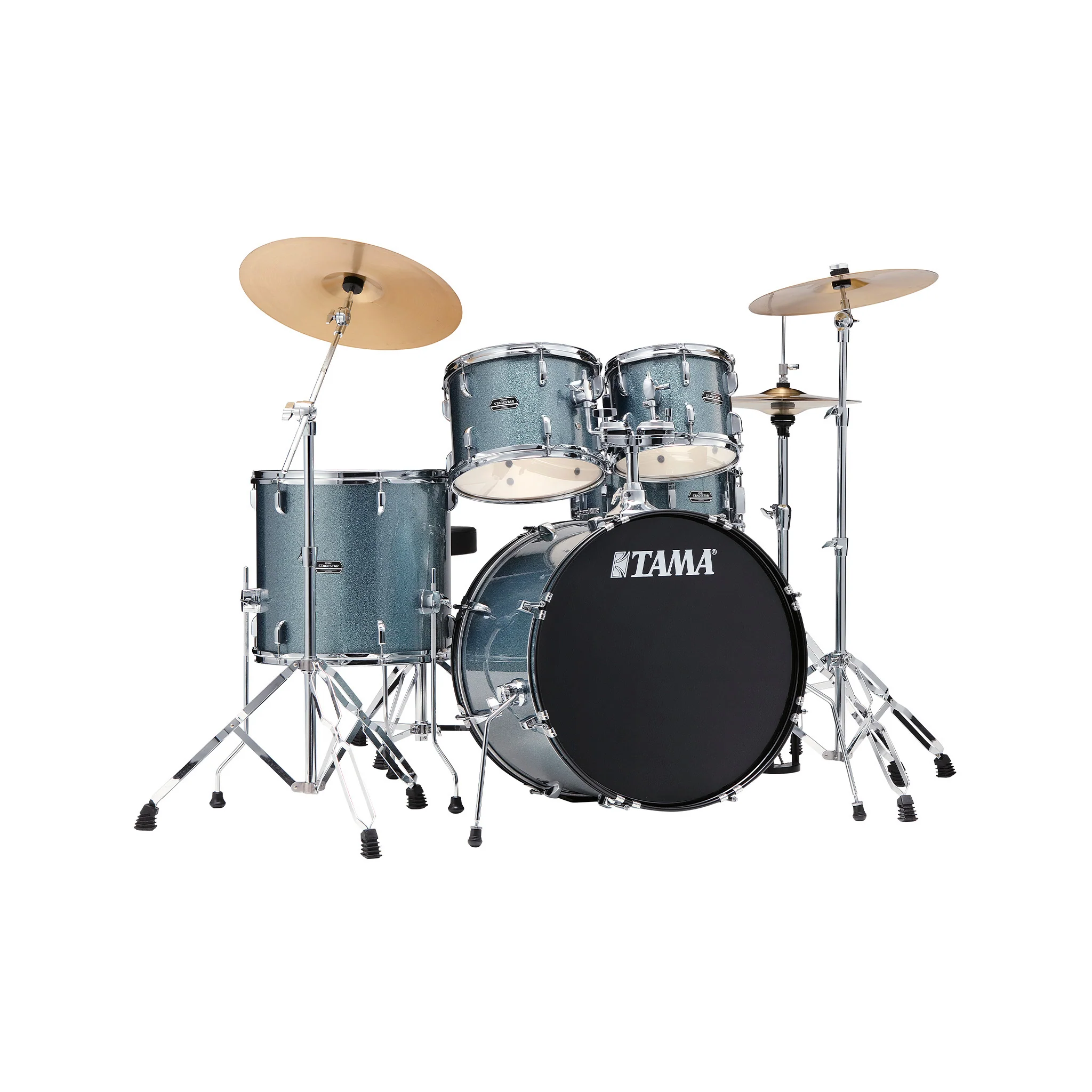 TAMA ST52H6-SEM Stagestar 5-Piece Drum Kit w/ Hardware+Throne, Sea Blue Mist w/ Sabian SBR Cymbals Bundle