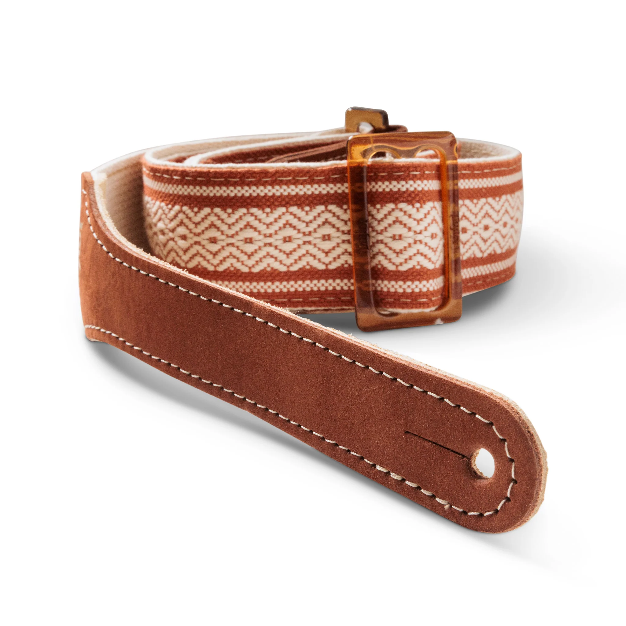 Taylor 2Inch Academy Jacquard Leather Guitar Strap w/Amber Buckle, White/Brown - Image 4