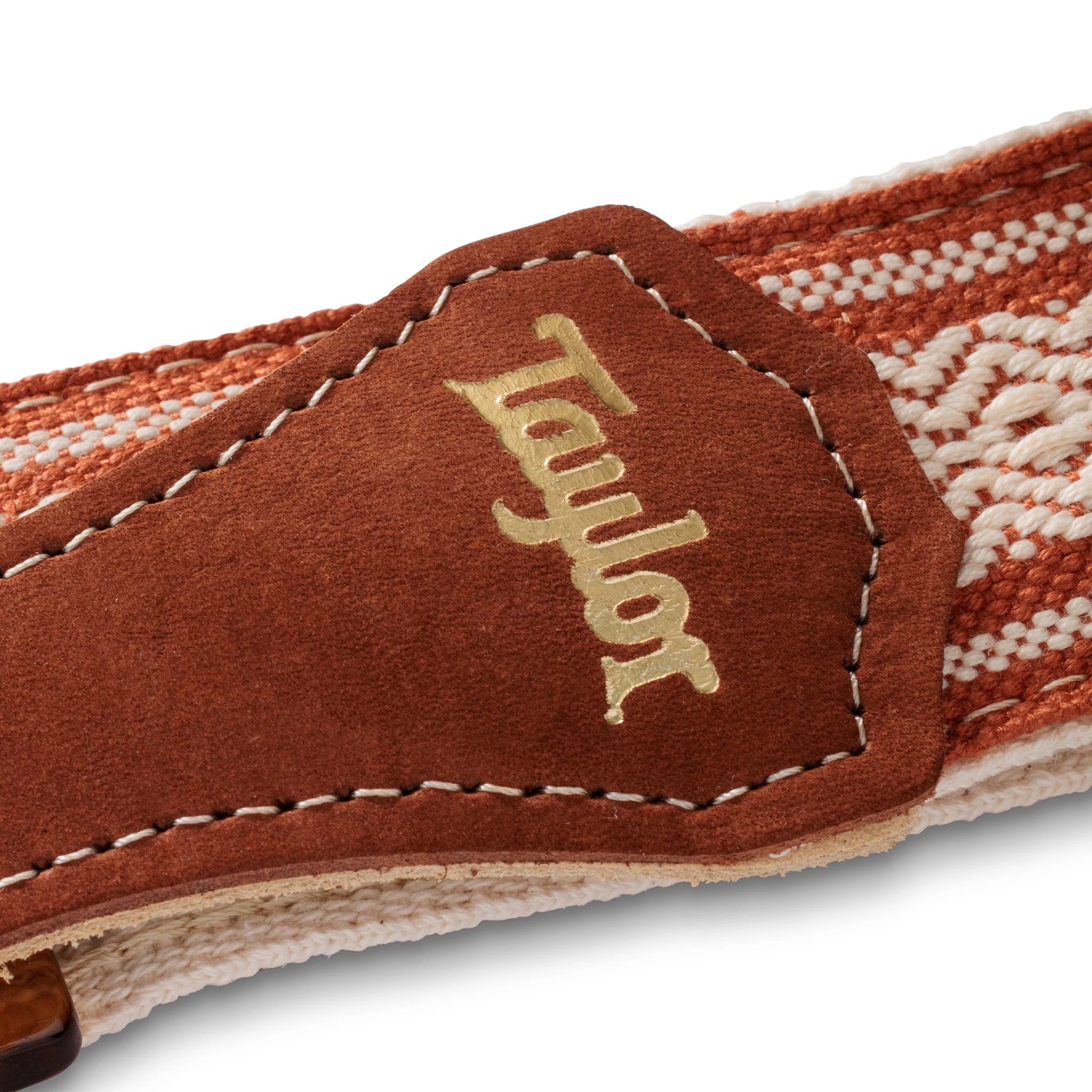 Taylor 2Inch Academy Jacquard Leather Guitar Strap w/Amber Buckle, White/Brown - Image 5